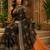 Black orange linen digital print work saree with unstitched blouse piece