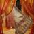 Off white viscose silk position print saree with contrast blouse piece