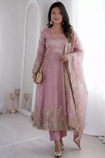 Heavy fendy silk embroidered sequince work wedding kurta set