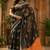 Black orange linen digital print work saree with unstitched blouse piece