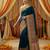 Teal viscose silk position print saree with contrast blouse piece