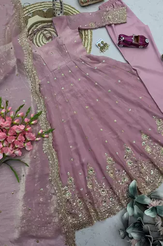 Heavy fendy silk embroidered sequince work wedding kurta set