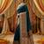 Teal viscose silk position print saree with contrast blouse piece
