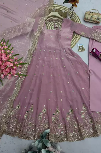 Heavy fendy silk embroidered sequince work wedding kurta set