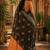 Black orange linen digital print work saree with unstitched blouse piece