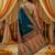Teal viscose silk position print saree with contrast blouse piece