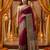 Magenta viscose silk position print saree with contrast blouse piece