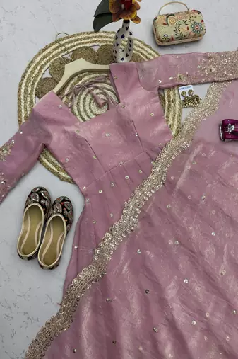Heavy fendy silk embroidered sequince work wedding kurta set