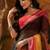 Black red linen digital print work saree with unstitched blouse piece