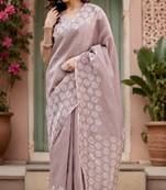Dusty onion linen digital print work saree with unstitched blouse piece