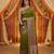 Green viscose silk position print saree with contrast blouse piece