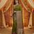 Green viscose silk position print saree with contrast blouse piece