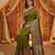 Green viscose silk position print saree with contrast blouse piece