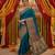 Blue viscose silk position print saree with contrast blouse piece