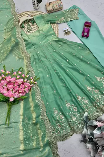 Heavy fendy silk embroidered sequince work wedding kurta set
