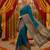 Blue viscose silk position print saree with contrast blouse piece