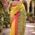 Yellow linen digital print work saree with unstitched blouse piece