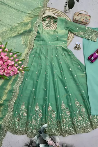 Heavy fendy silk embroidered sequince work wedding kurta set
