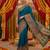 Blue viscose silk position print saree with contrast blouse piece