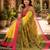 Yellow linen digital print work saree with unstitched blouse piece