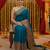 Blue viscose silk position print saree with contrast blouse piece