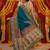 Blue viscose silk position print saree with contrast blouse piece