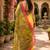 Yellow linen digital print work saree with unstitched blouse piece
