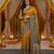 Mustard viscose silk position print saree with contrast blouse piece