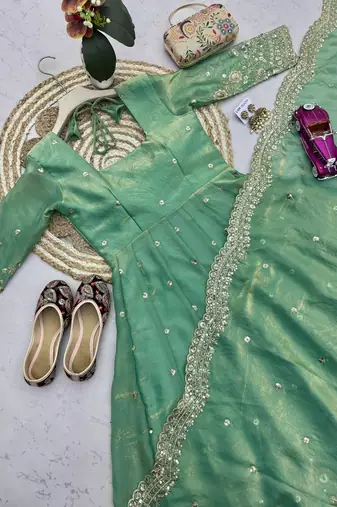 Heavy fendy silk embroidered sequince work wedding kurta set