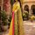 Yellow linen digital print work saree with unstitched blouse piece