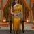 Mustard viscose silk position print saree with contrast blouse piece
