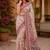 White pink linen digital print work saree with unstitched blouse piece