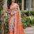 Off white orange linen digital print work saree with unstitched blouse piece