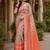 Off white orange linen digital print work saree with unstitched blouse piece