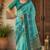 Sky blue rama linen digital print work saree with unstitched blouse piece