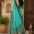 Sky blue rama linen digital print work saree with unstitched blouse piece
