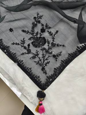 Black embroidery crush tissue fancy saree with blouse piece 4