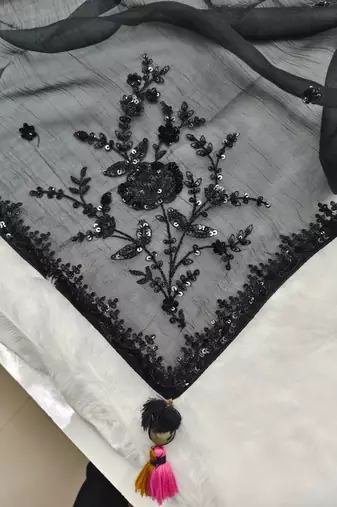 Black embroidery crush tissue fancy saree with blouse piece