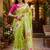 Parrot pink linen digital print saree with unstitched blouse piece