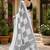 White black linen digital print work saree with unstitched blouse piece