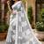 White black linen digital print work saree with unstitched blouse piece
