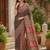 Dusty grey pink linen digital print work saree with unstitched blouse piece