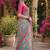 Pink linen digital print work saree with unstitched blouse piece