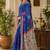 Royal blue linen digital print work saree with unstitched blouse piece