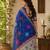 Royal blue linen digital print work saree with unstitched blouse piece