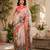 White peach linen digital print work saree with unstitched blouse piece