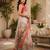 White peach linen digital print work saree with unstitched blouse piece