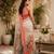 White peach linen digital print work saree with unstitched blouse piece