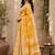 Yellow wine linen digital print work saree with unstitched blouse piece
