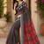 Black linen digital print work saree with unstitched blouse piece
